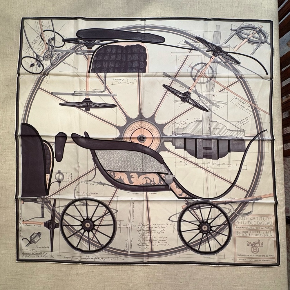 Hermes Petit Duc 90 Silk Scarf Grey/Pink